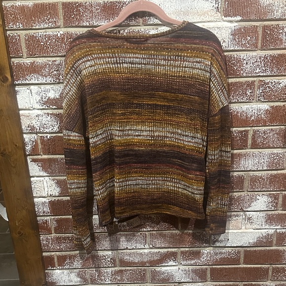 Moa Moa Marbled Western Brown and Gold Striped Sweater - Picture 3 of 5